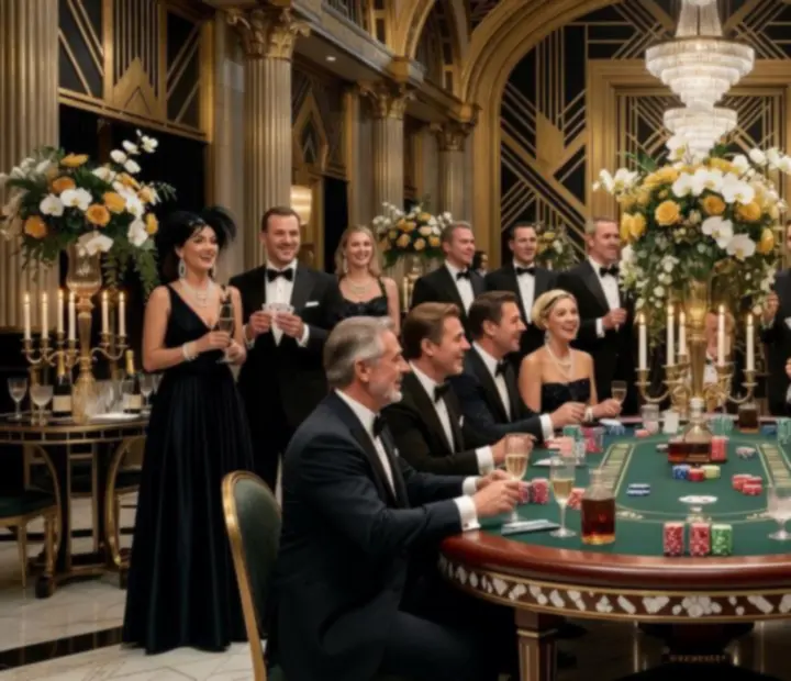 Event casino w motywie Gatsby z elegancką scenografią Art Deco